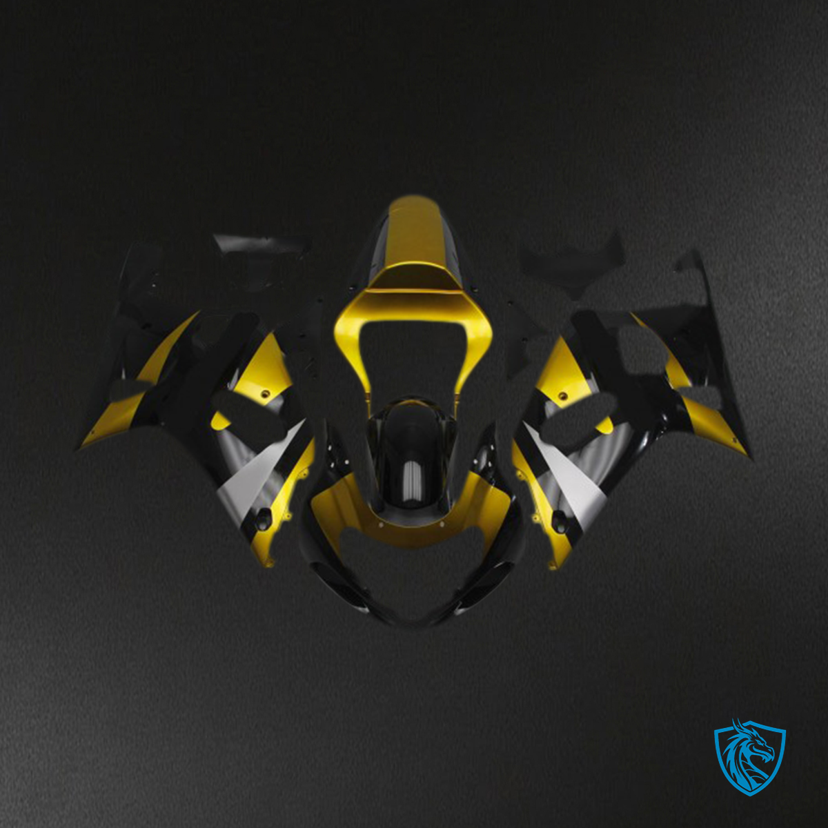 Suzuki GSXR 600-750 (2001-2003) Glossy Black & Gold Motorcycle Fairings Kit - Aftermarket ABS Bodywork