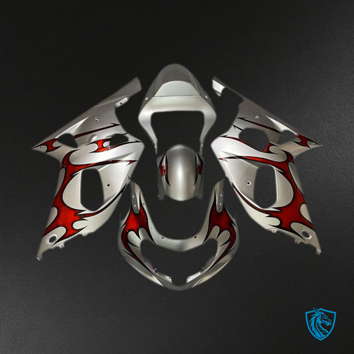 Suzuki GSXR 600-750 (2001-2003) Glossy Silver & Red - MERGEment Motorcycle Fairings Kit