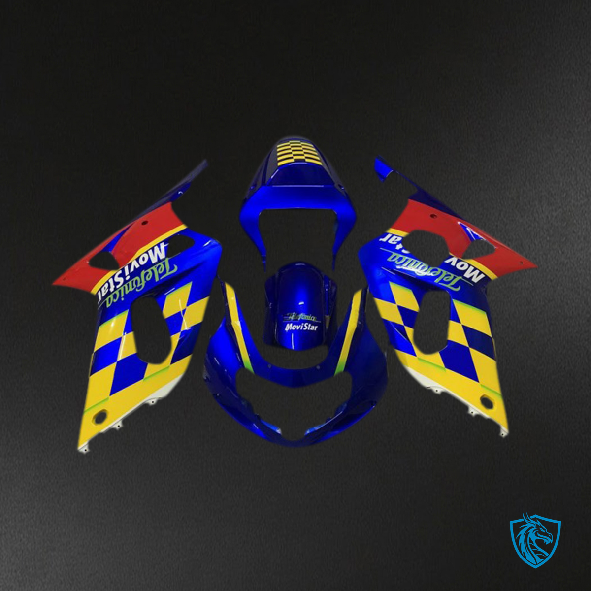 Suzuki GSXR 600-750 (2001-2003) Blue, Yellow & Red Telefonica Fairings Kit | ABS Bodywork