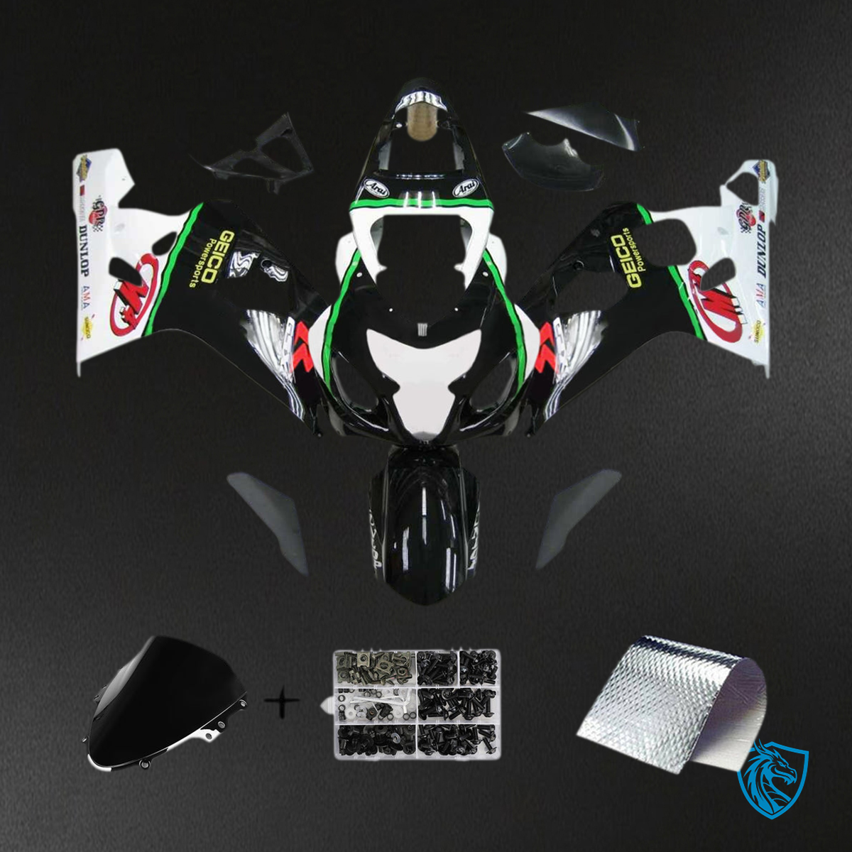 Suzuki GSXR 600-750 (2004-2005) Black, White & Red - Fairing Kit | ABS Bodywork