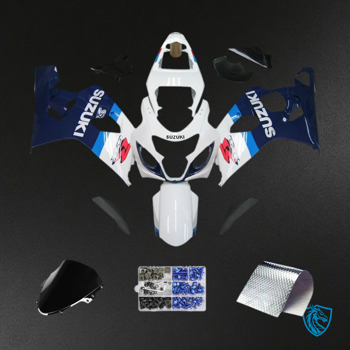 Suzuki GSXR 600-750 (2004-2005) White & Blue Fairing Kit - Aftermarket ABS Bodywork