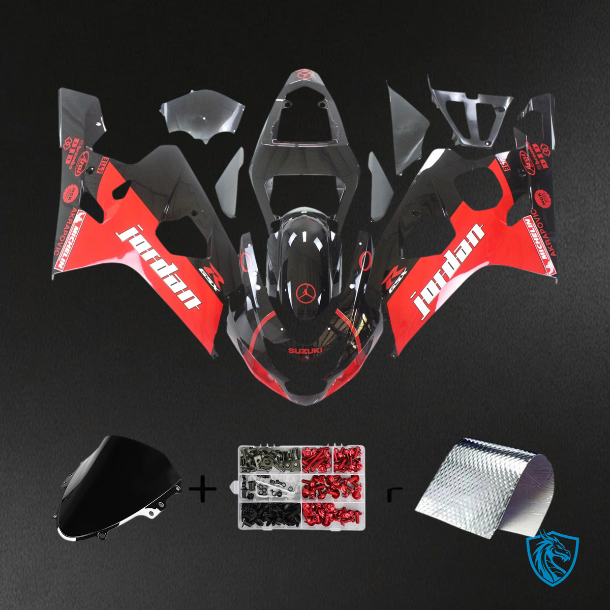 Suzuki GSXR 600-750 (2004-2005) Black & Red - Fairing Kit