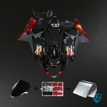 Suzuki GSXR 600-750 (2004-2005) Black with Red - Fairing Kit