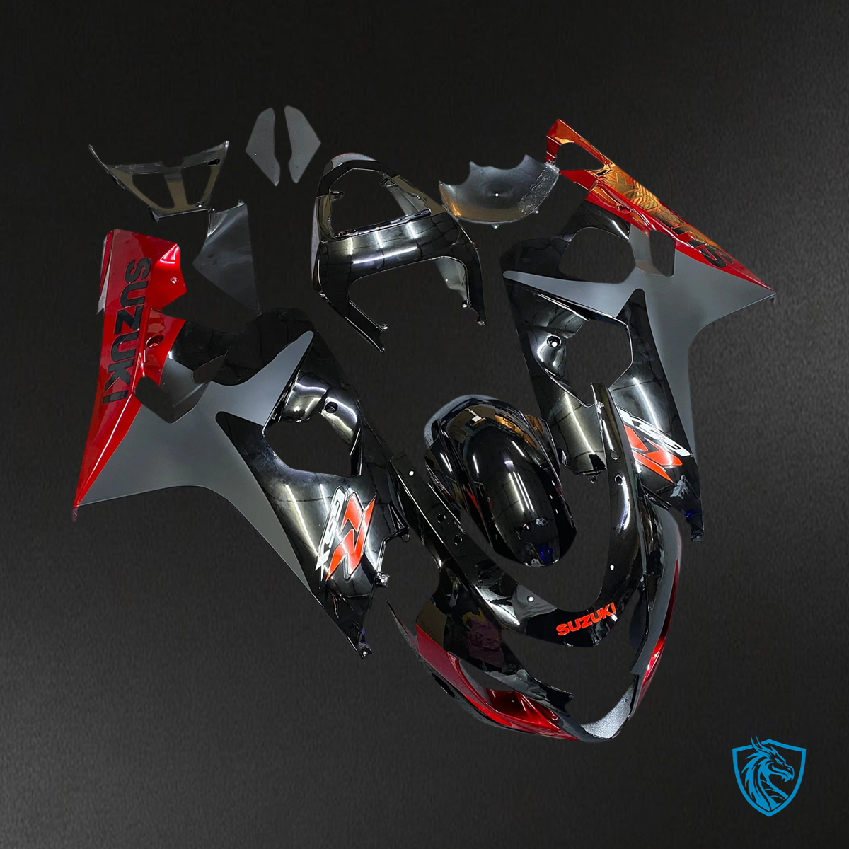 Suzuki GSXR 600-750 (2004-2005) Black with Red - Fairing Kit