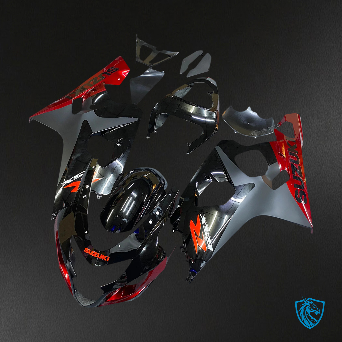 Suzuki GSXR 600-750 (2004-2005) Black with Red - Fairing Kit