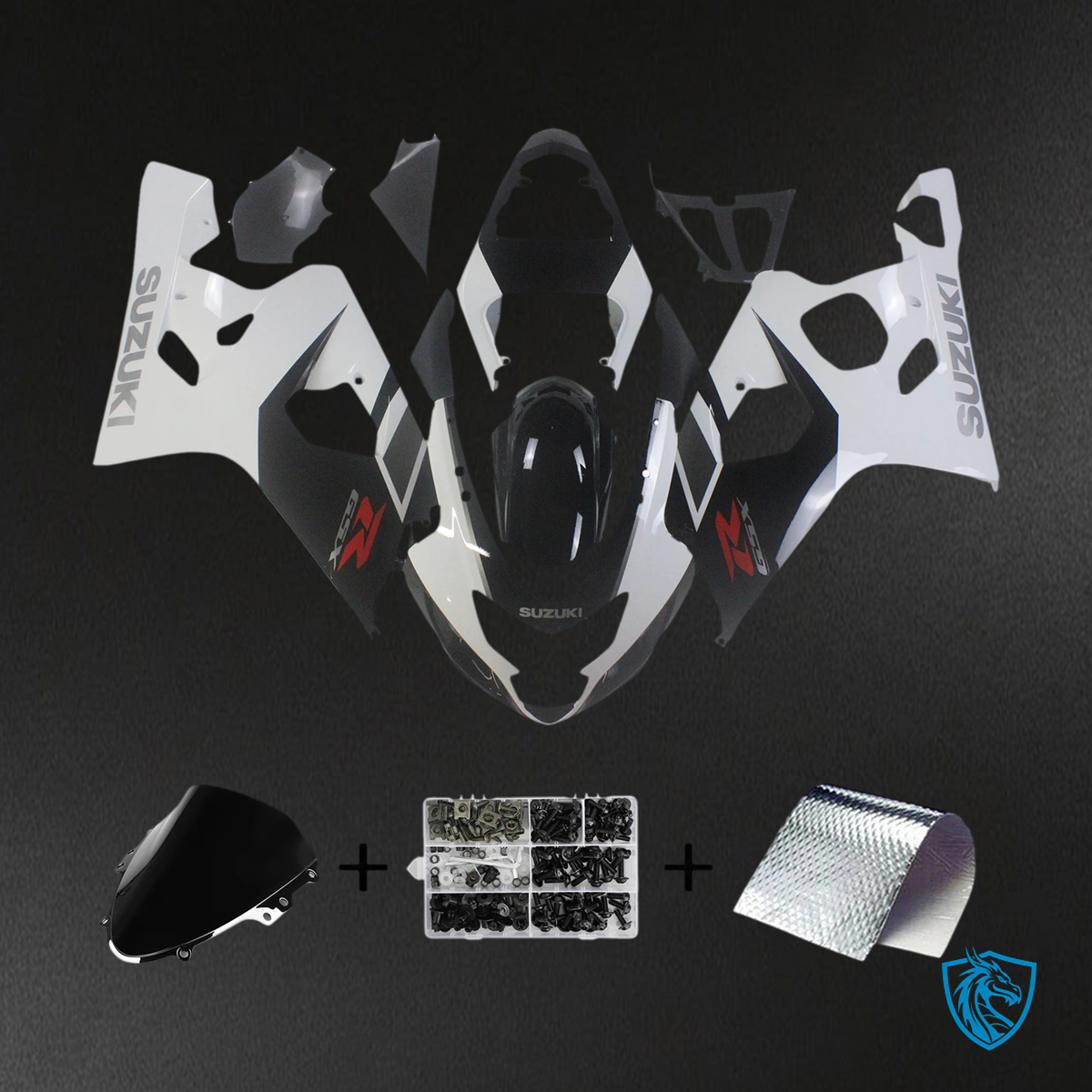 Suzuki GSXR 600-750 (2004-2005) Black with White - Fairing Kit