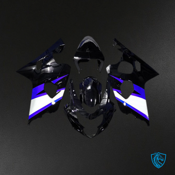 Suzuki GSXR 600-750 (2004-2005) Gloss Black & Blue Motorcycle Fairings Kit - Aftermarket ABS Bodywork