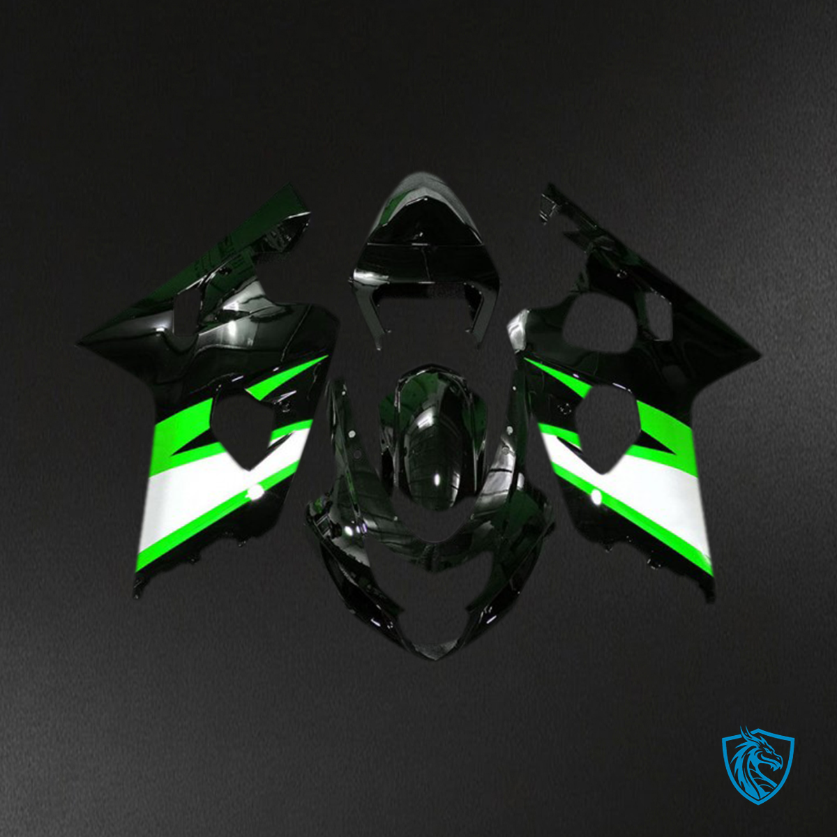 Suzuki GSXR 600-750 (2004-2005) Gloss Black & Green Motorcycle Fairings Kit | ABS Bodywork