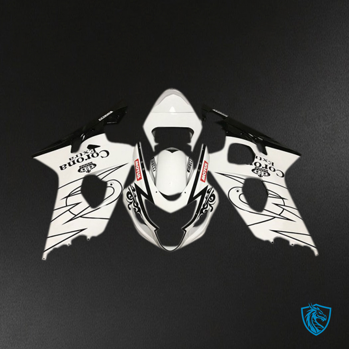 Suzuki GSXR 600-750 (2004-2005) Gloss Black & White Corona Style - MERGEment Motorcycle Fairings Kit
