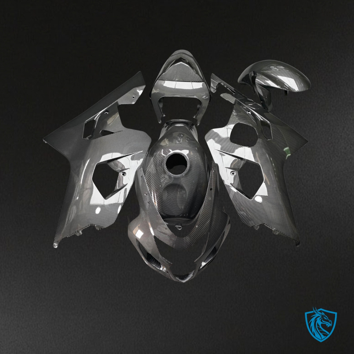 Suzuki GSXR 600-750 (2004-2005) Gloss Black Carbon Fiber Style Fairing Kit | ABS Bodywork
