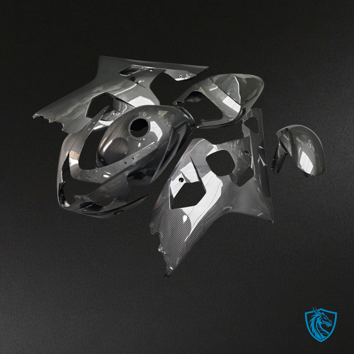 Suzuki GSXR 600-750 (2004-2005) Gloss Black Carbon Fiber Style Fairing Kit | ABS Bodywork