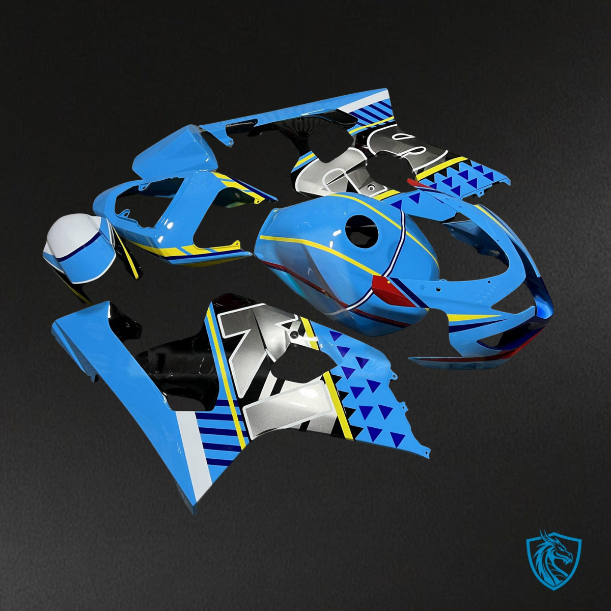 Suzuki GSXR 600-750 (2004-2005) Gloss Light Blue & Black Custom - Custom ABS Fairing Kit