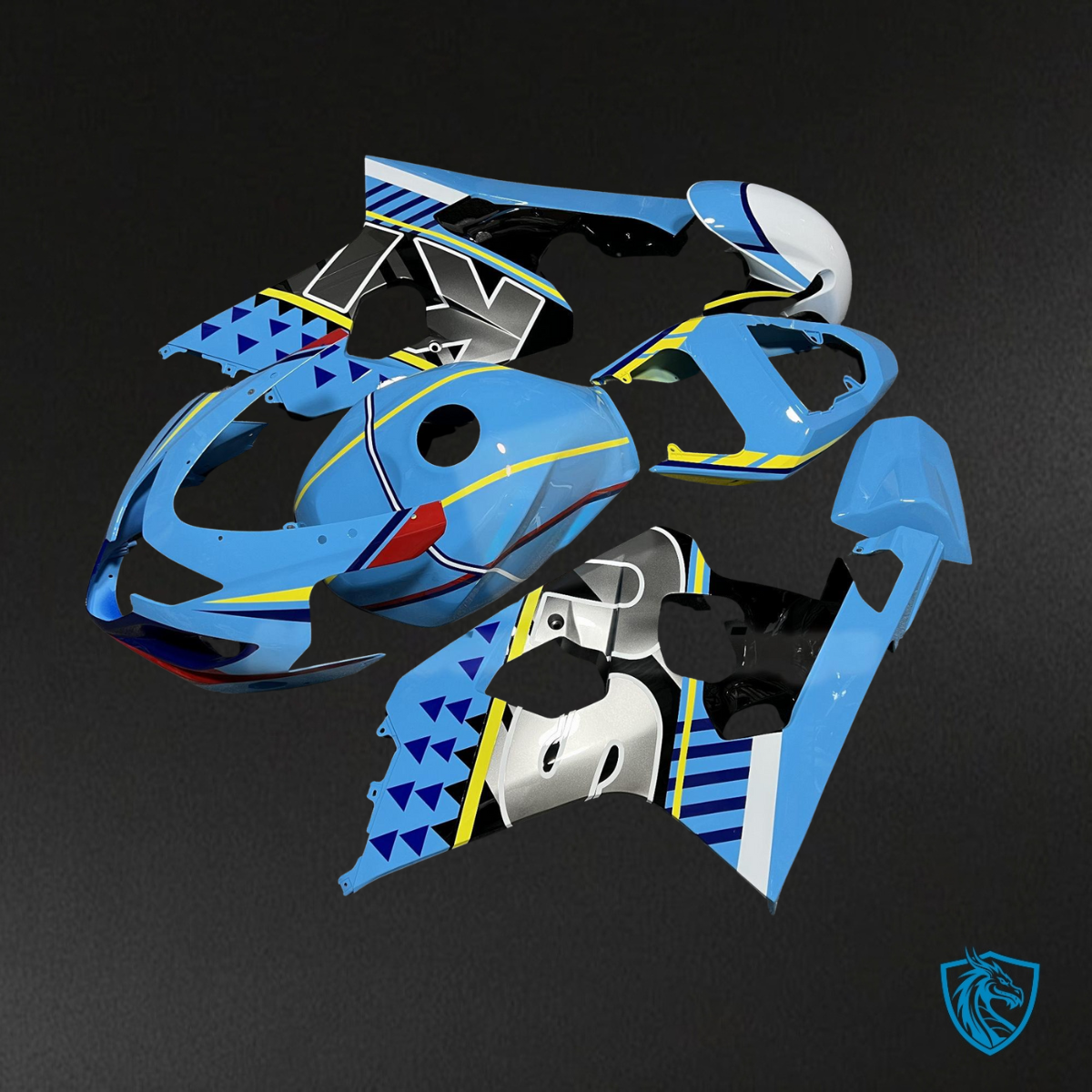Suzuki GSXR 600-750 (2004-2005) Gloss Light Blue & Black Custom - Custom ABS Fairing Kit