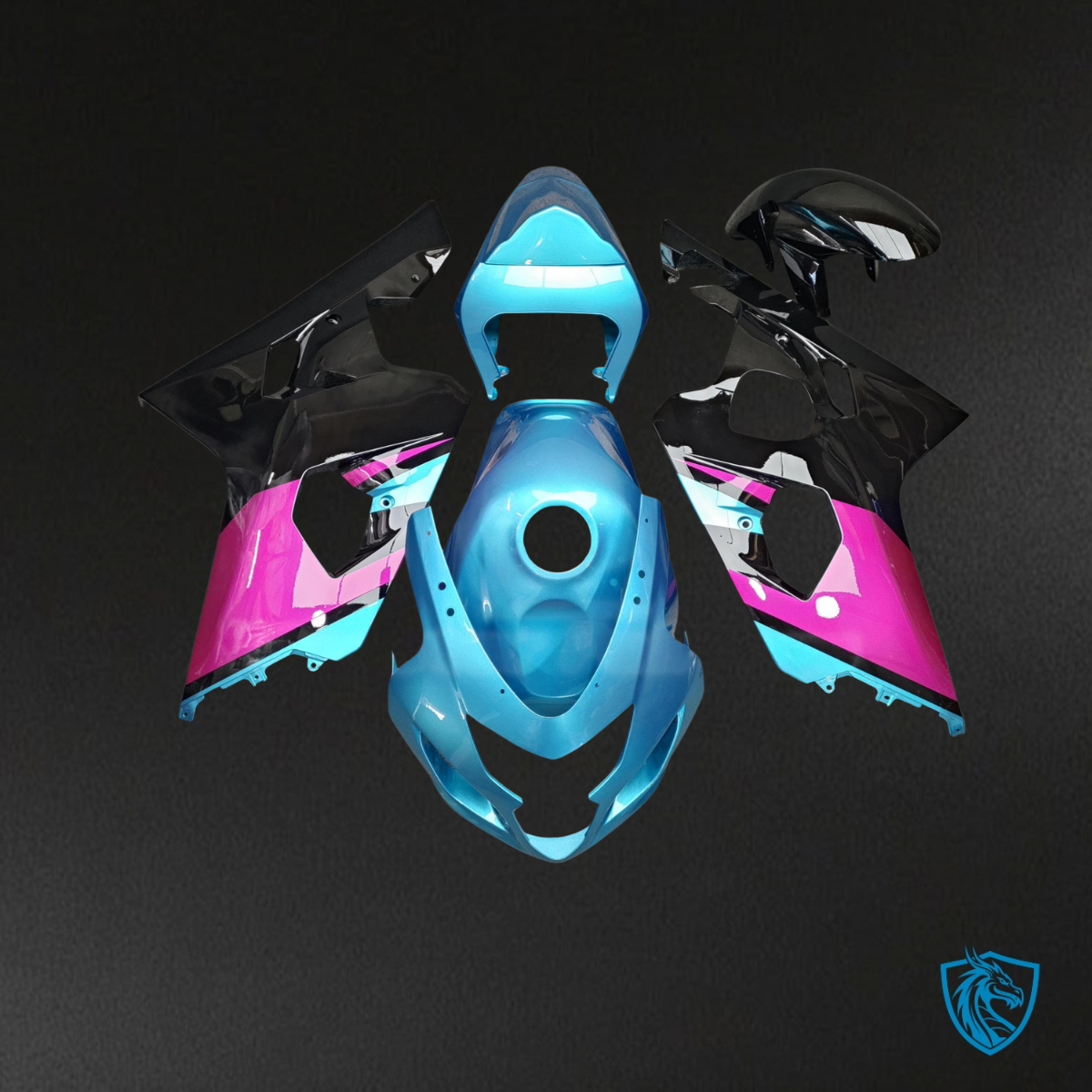 Suzuki GSXR 600-750 (2004-2005) Light Blue, Black & Pink - MERGEment Motorcycle Fairings Kit