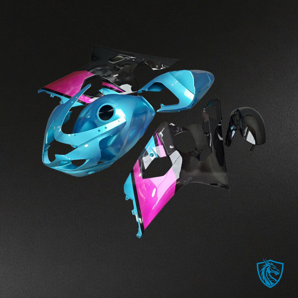 Suzuki GSXR 600-750 (2004-2005) Light Blue, Black & Pink - MERGEment Motorcycle Fairings Kit