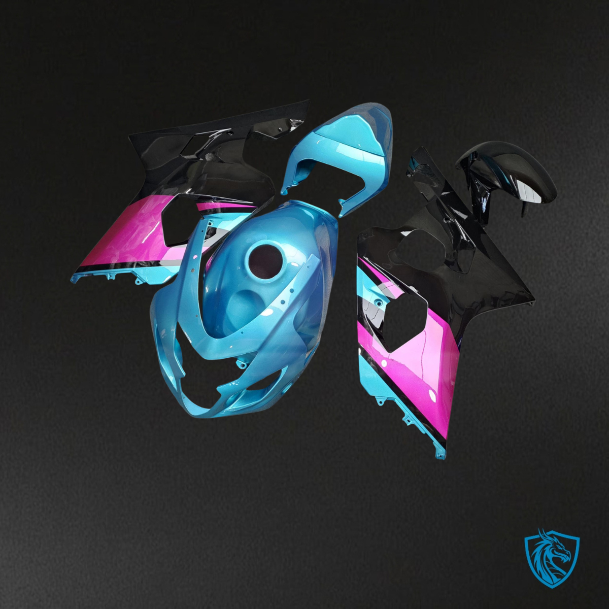 Suzuki GSXR 600-750 (2004-2005) Light Blue, Black & Pink - MERGEment Motorcycle Fairings Kit