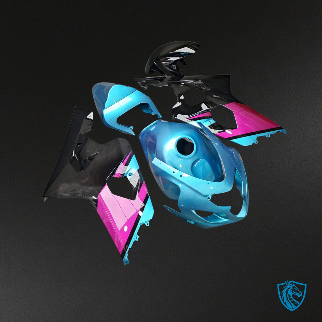 Suzuki GSXR 600-750 (2004-2005) Light Blue, Black & Pink - MERGEment Motorcycle Fairings Kit