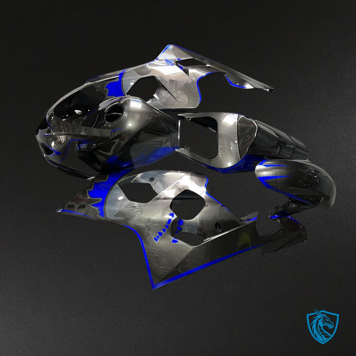 Suzuki GSXR 600-750 (2004-2005) Gloss Black & Blue Fairing Kit - Aftermarket ABS Bodywork