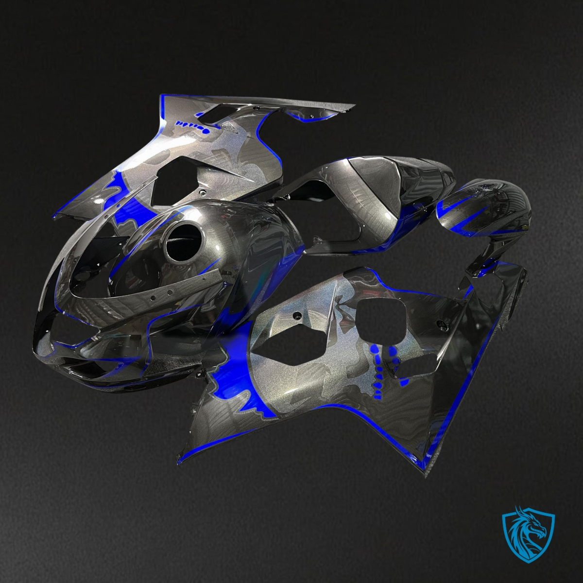 Suzuki GSXR 600-750 (2004-2005) Gloss Black & Blue Fairing Kit - Aftermarket ABS Bodywork