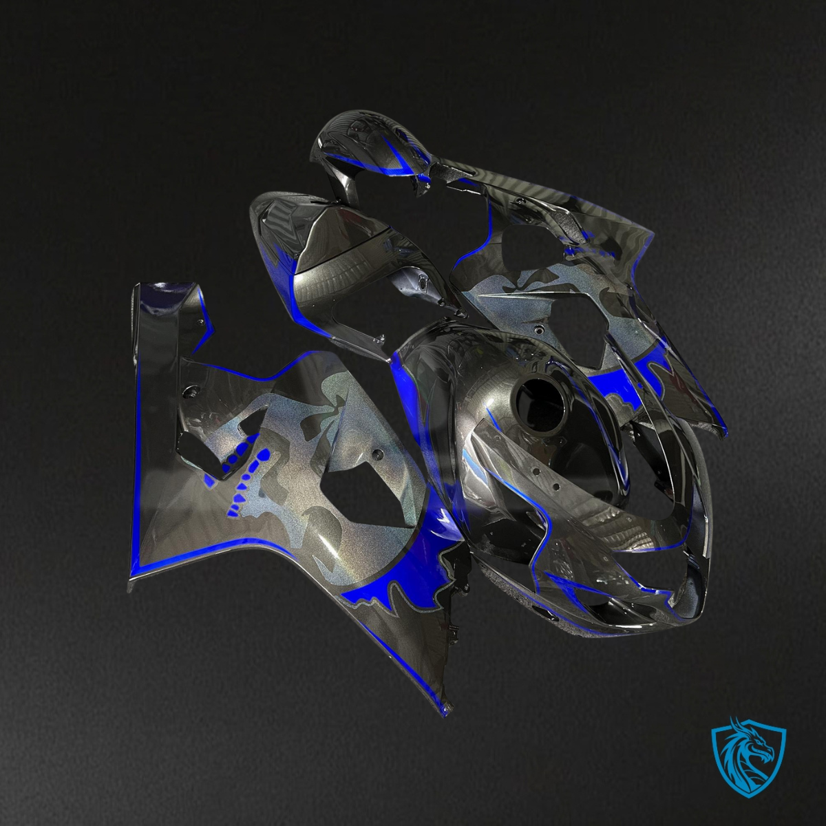 Suzuki GSXR 600-750 (2004-2005) Gloss Black & Blue Fairing Kit - Aftermarket ABS Bodywork