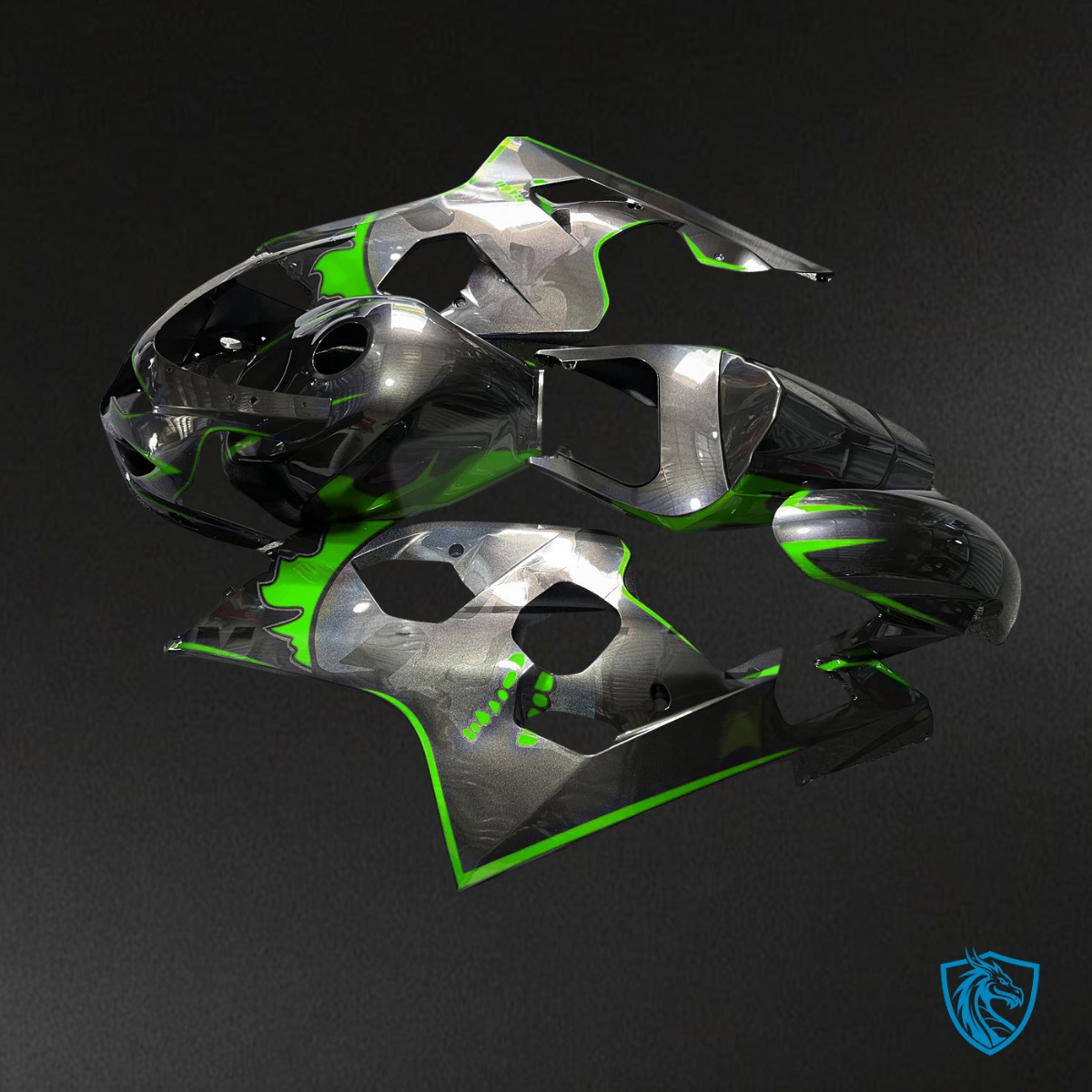 Suzuki GSXR 600-750 (2004-2005) Gloss Metallic Black & Green Fairing Kit | ABS Bodywork