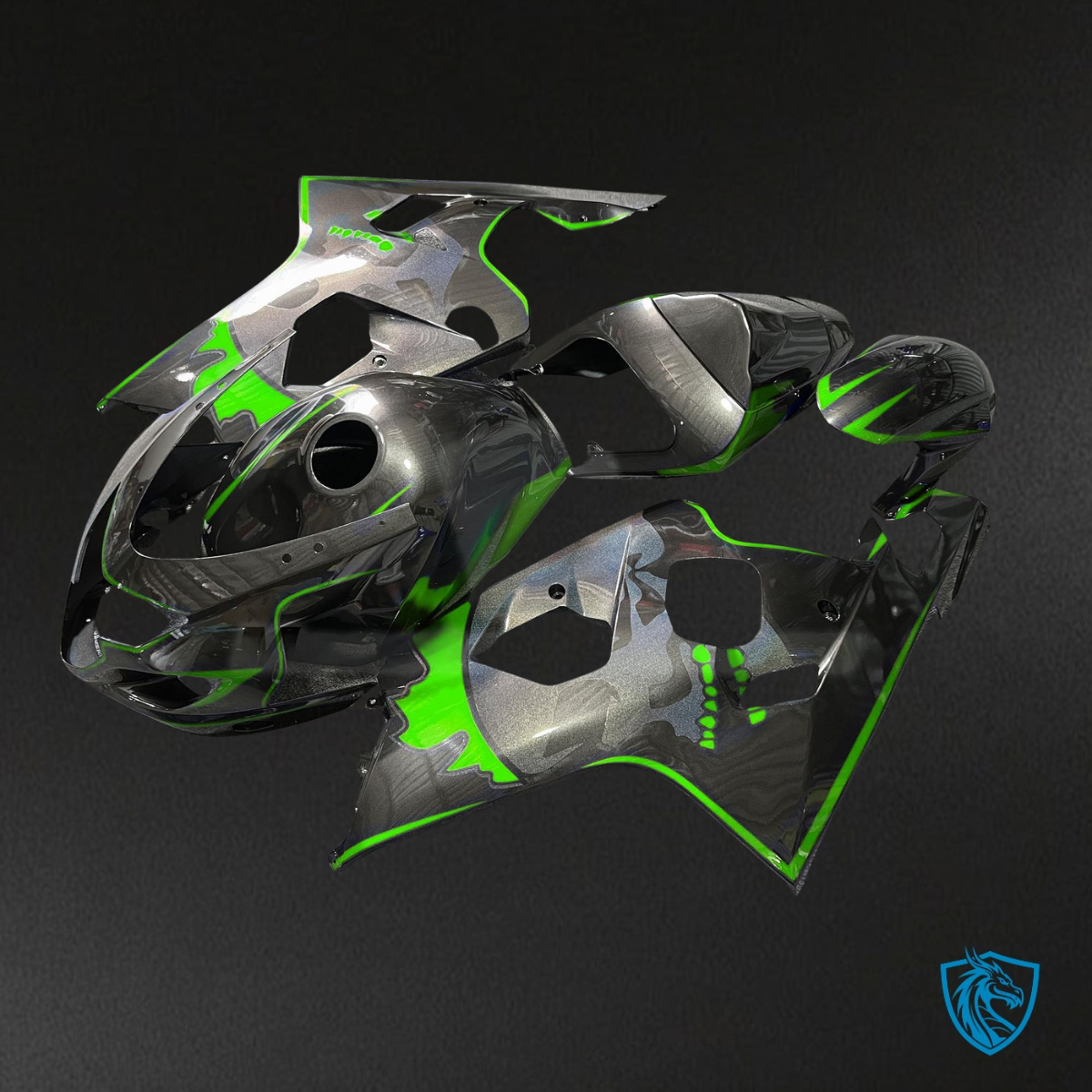 Suzuki GSXR 600-750 (2004-2005) Gloss Metallic Black & Green Fairing Kit | ABS Bodywork