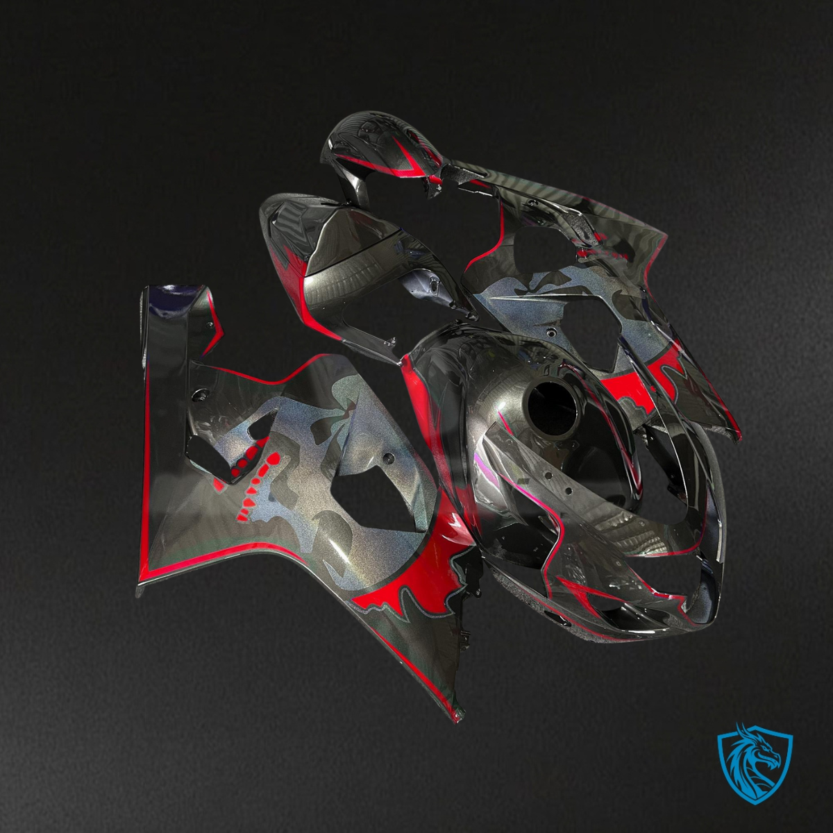Suzuki GSXR 600-750 (2004-2005) Gloss Metallic Black & Red - MERGEment Motorcycle Fairings Kit