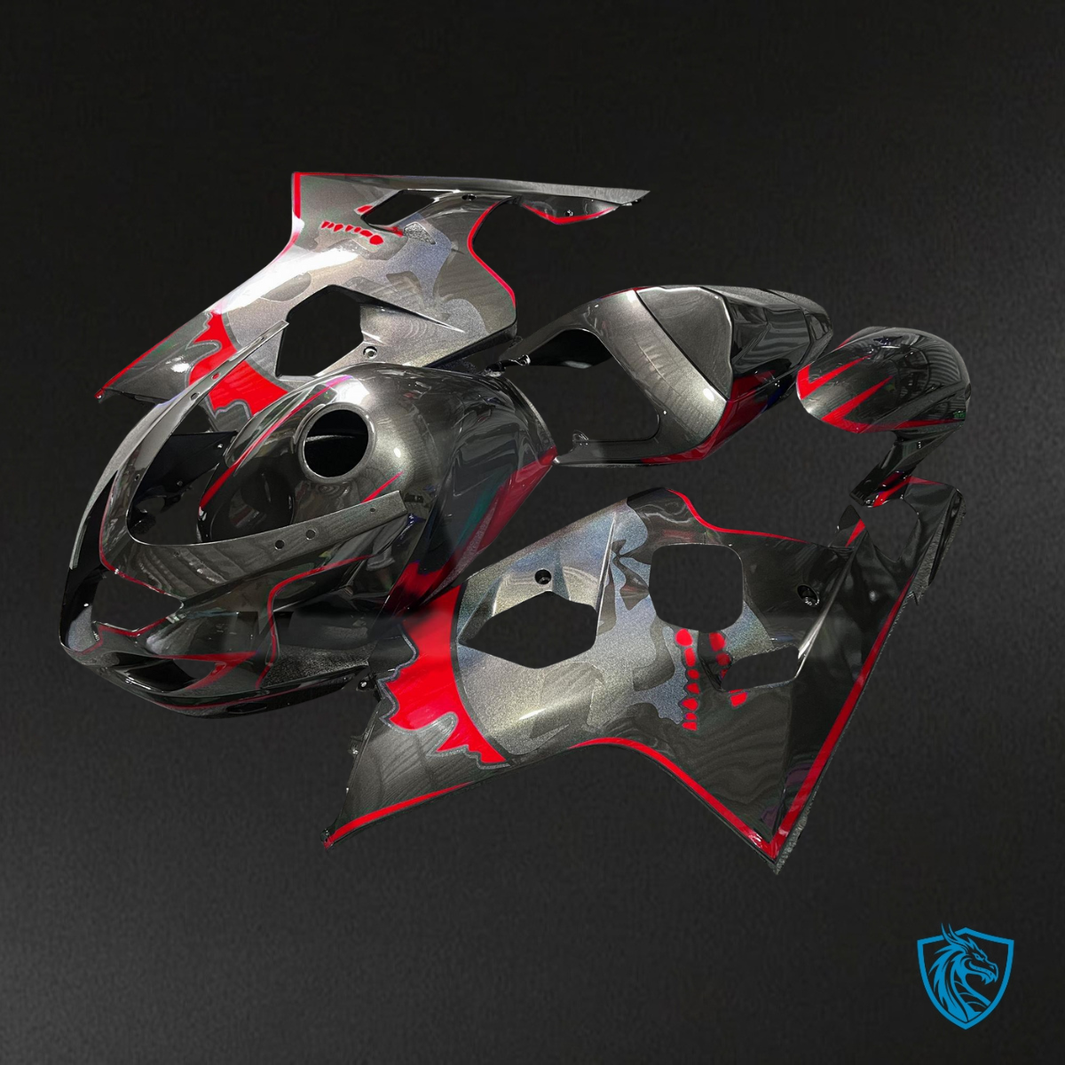Suzuki GSXR 600-750 (2004-2005) Gloss Metallic Black & Red - MERGEment Motorcycle Fairings Kit