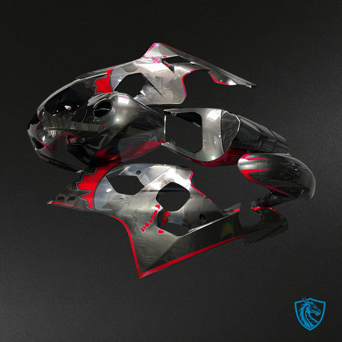 Suzuki GSXR 600-750 (2004-2005) Gloss Metallic Black & Red - MERGEment Motorcycle Fairings Kit