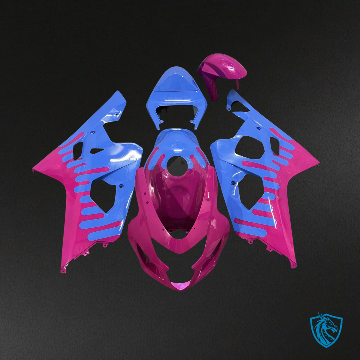 Suzuki GSXR 600-750 (2004-2005) Gloss Pink & Light Blue Fairing Kit - Aftermarket ABS Bodywork