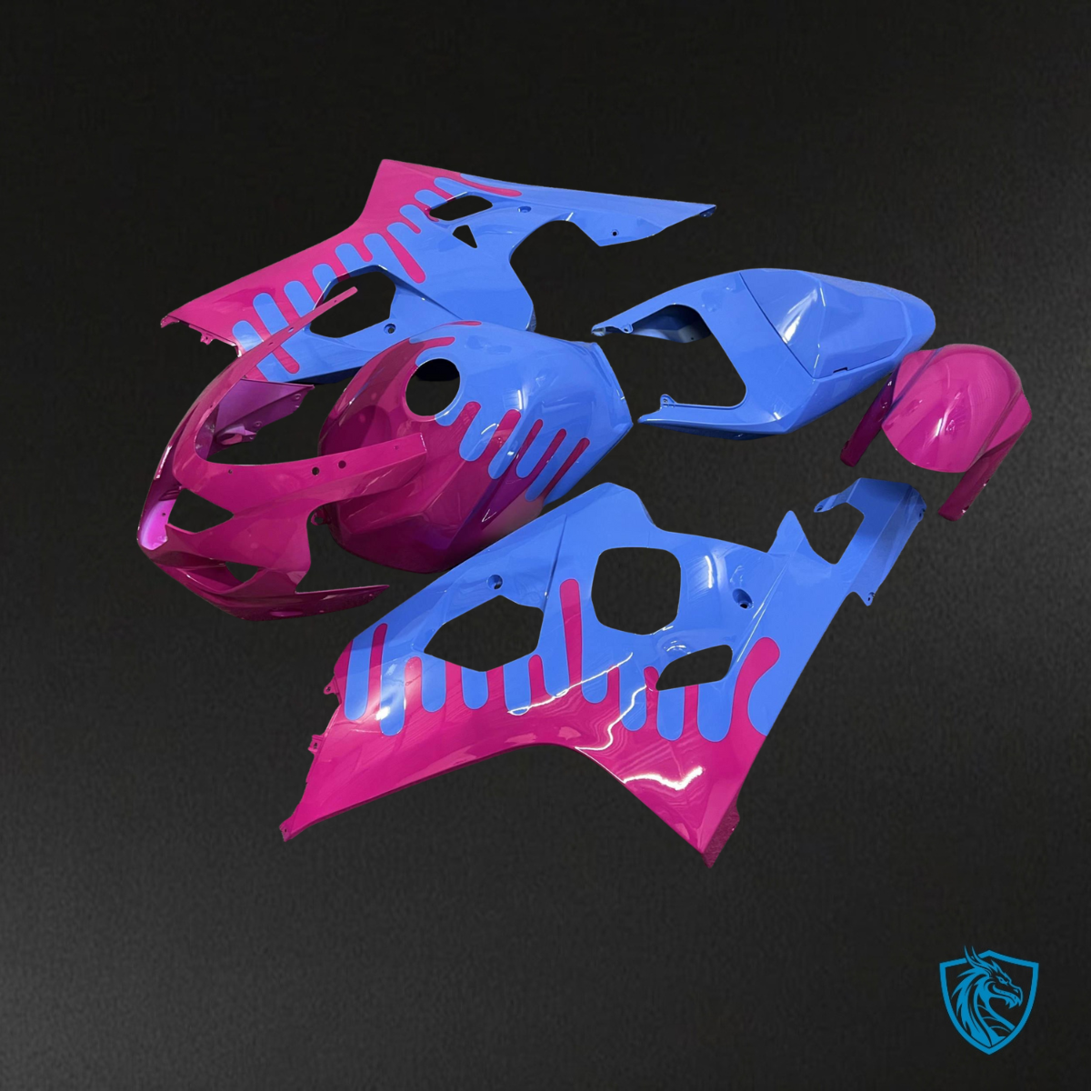 Suzuki GSXR 600-750 (2004-2005) Gloss Pink & Light Blue Fairing Kit - Aftermarket ABS Bodywork