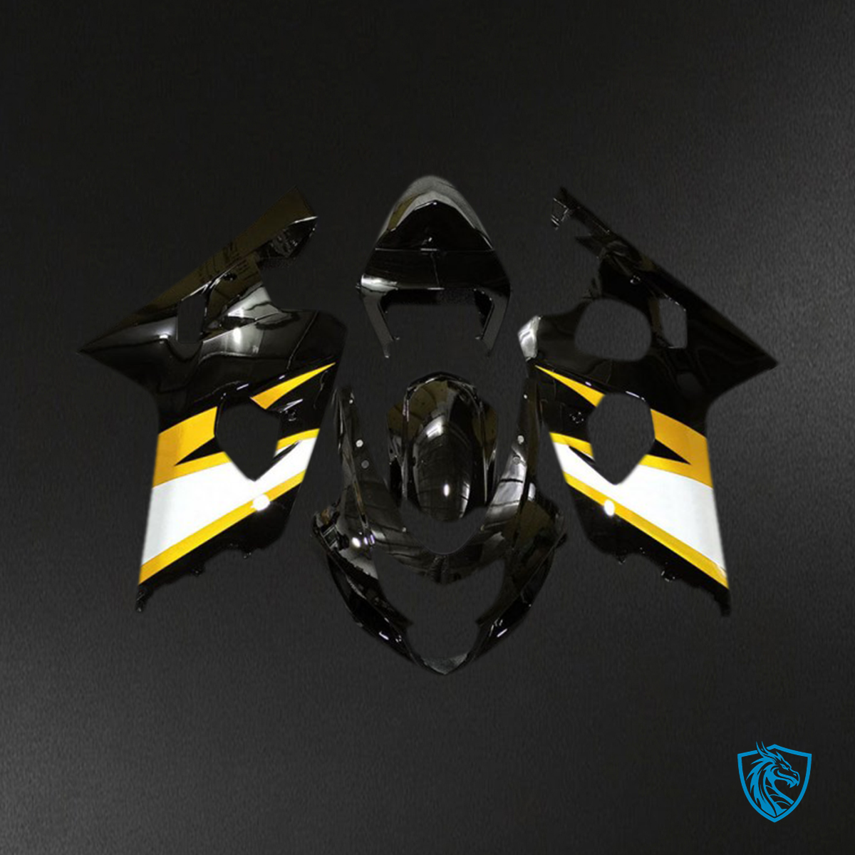 Suzuki GSXR 600-750 (2004-2005) Glossy Black & Yellow Motorcycle Fairings Kit | ABS Bodywork