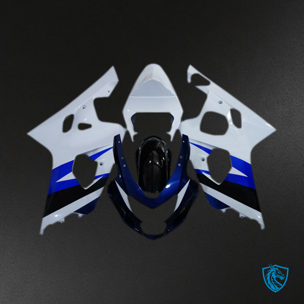 Suzuki GSXR 600-750 (2004-2005) Glossy White & Deep Blue Fairings Kit - Aftermarket ABS Bodywork