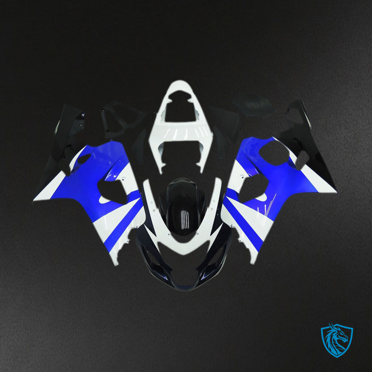 Suzuki GSXR 600-750 (2004-2005) Glossy White & Glossy Blue Motorcycle Fairings Kit | ABS Bodywork