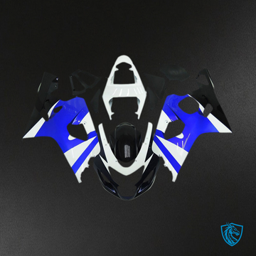 Suzuki GSXR 600-750 (2004-2005) Glossy White & Glossy Blue Motorcycle Fairings Kit | ABS Bodywork