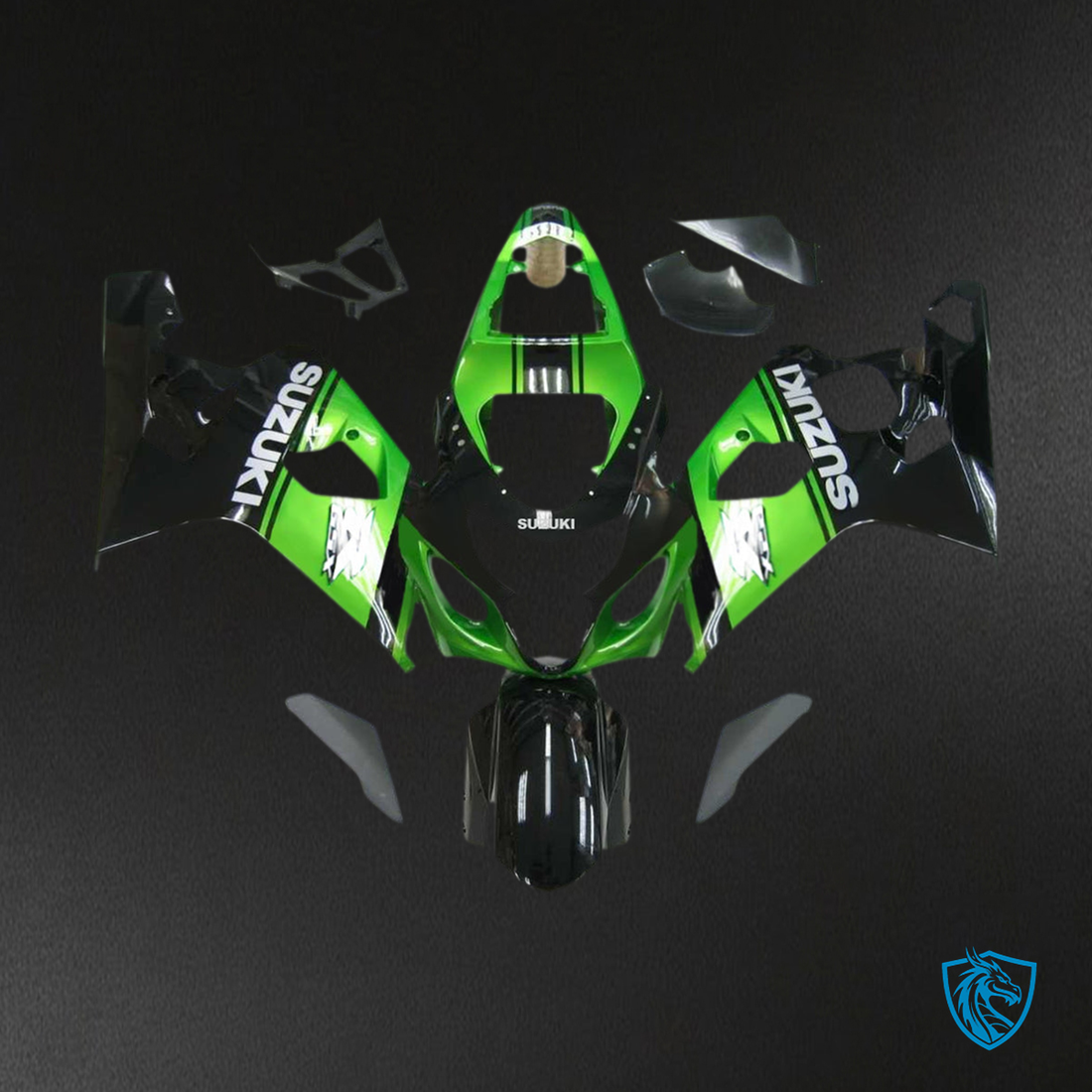 Suzuki GSXR 600-750 (2004-2005) Green, White & Black Fairing Kit - Aftermarket ABS Bodywork