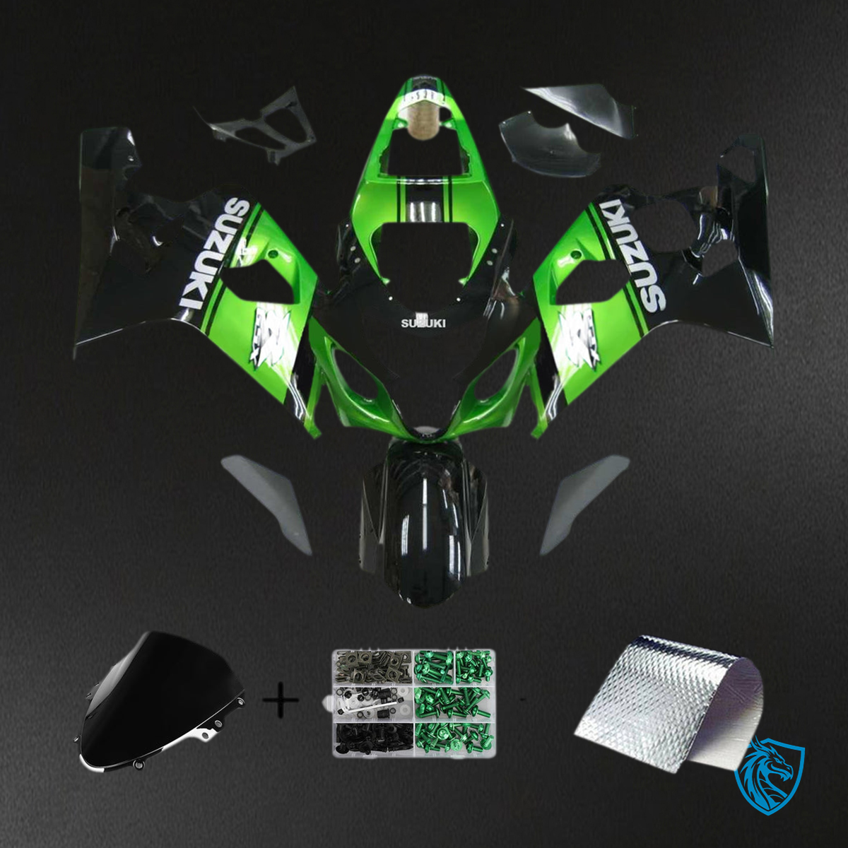 Suzuki GSXR 600-750 (2004-2005) Green, White & Black Fairing Kit - Aftermarket ABS Bodywork
