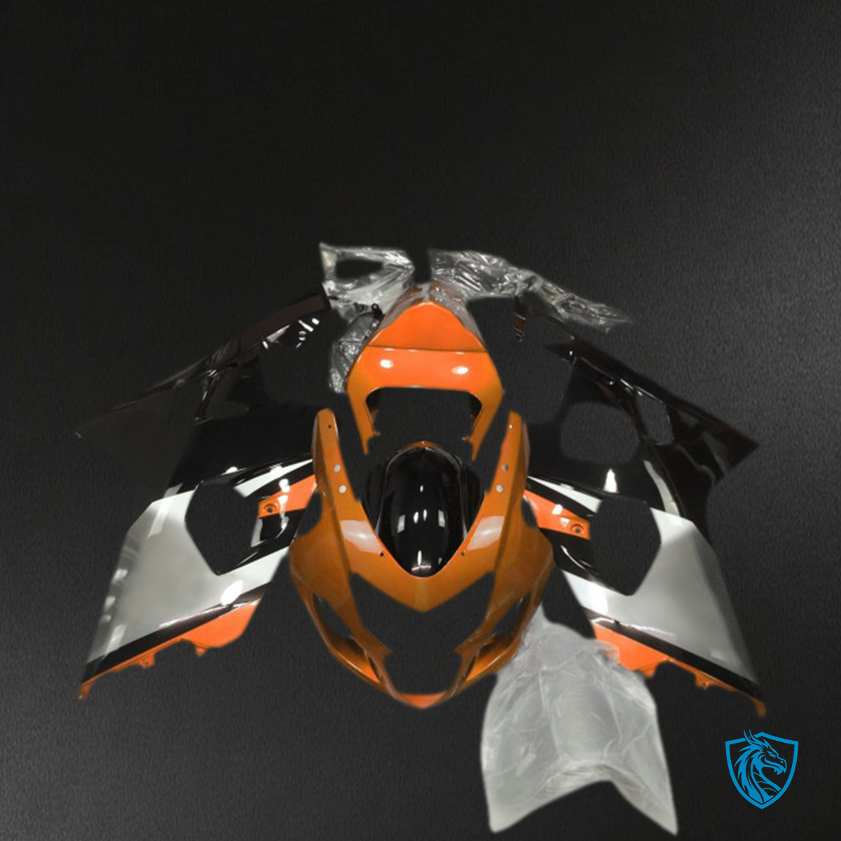 Suzuki GSXR 600-750 (2004-2005) Orange, Silver & Black Motorcycle Fairings Kit - Aftermarket ABS Bodywork
