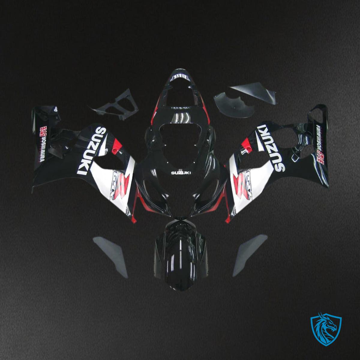 Suzuki GSXR 600-750 (2004-2005) White, Black & Red - Custom ABS Fairing Kit