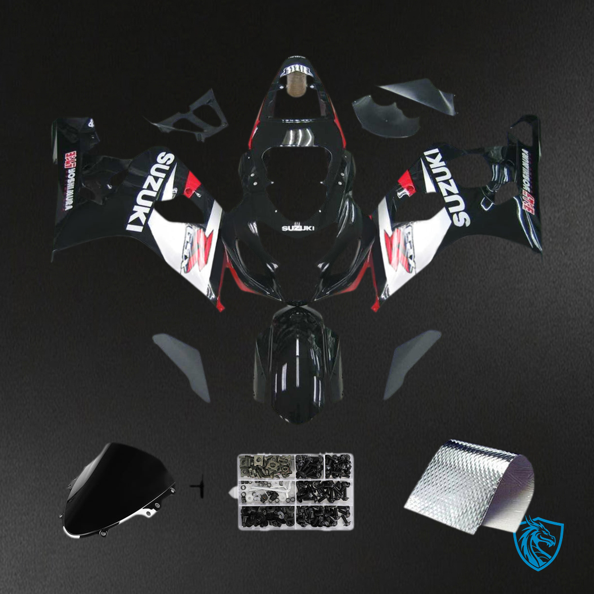 Suzuki GSXR 600-750 (2004-2005) White, Black & Red - Custom ABS Fairing Kit