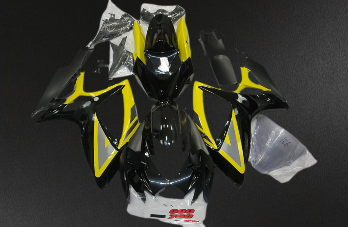 Suzuki GSXR 600-750 (2006-2007) Black & Yellow Motorcycle - Custom ABS Fairing Kit