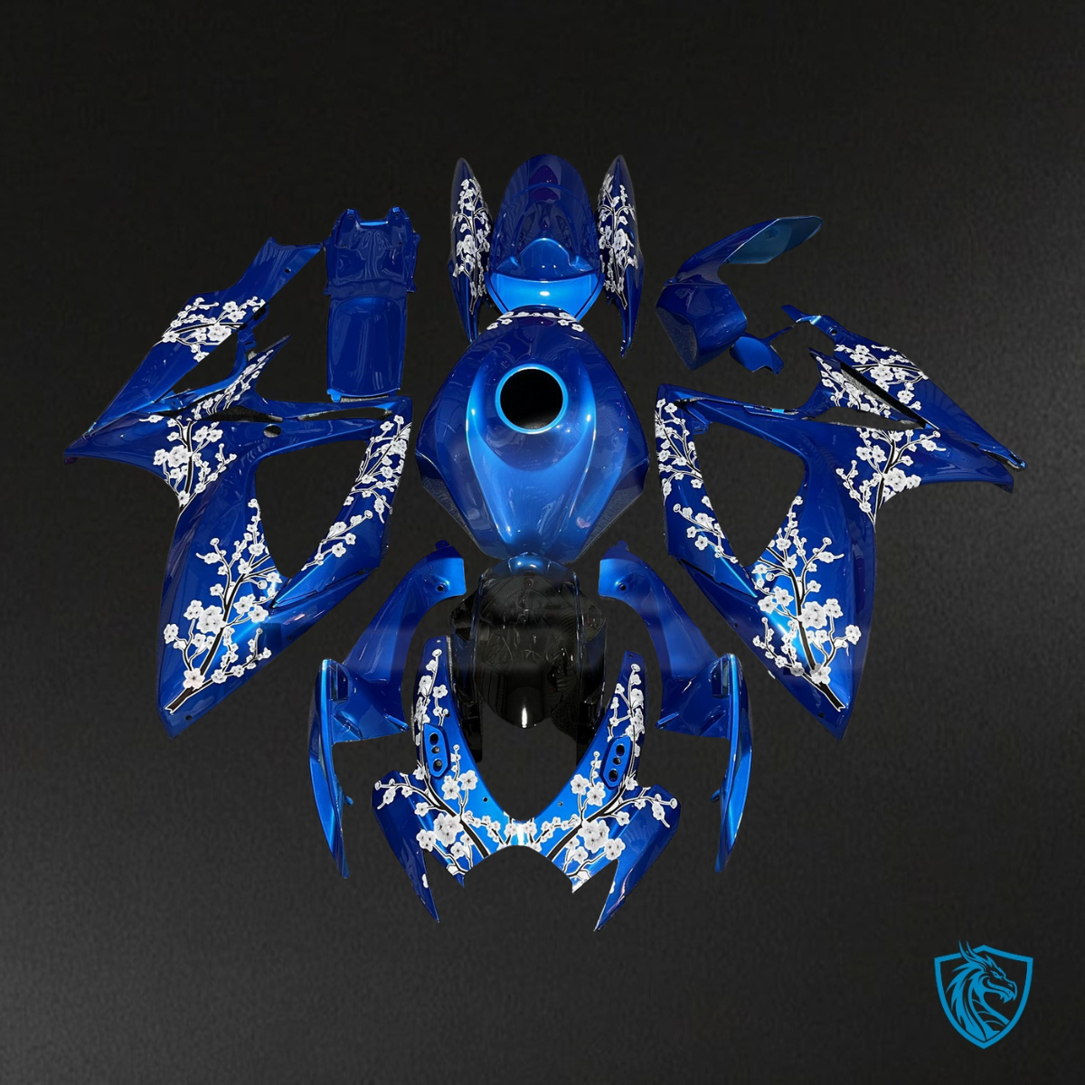 Suzuki GSXR 600-750 (2006-2007) Blue & White Cherry Blossom - MERGEment Motorcycle Fairings Kit