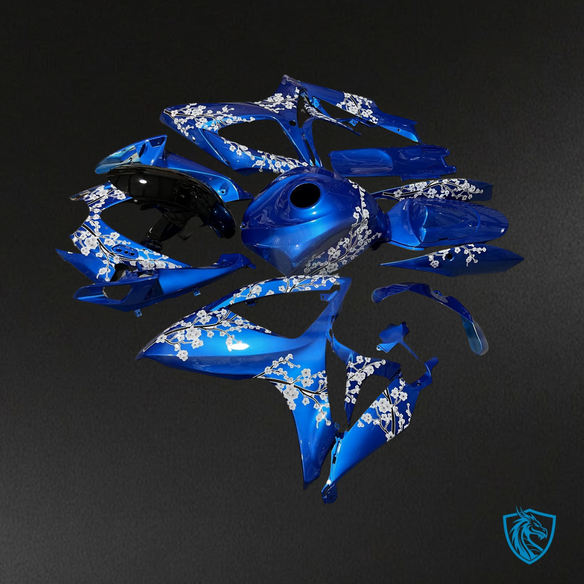Suzuki GSXR 600-750 (2006-2007) Blue & White Cherry Blossom - MERGEment Motorcycle Fairings Kit