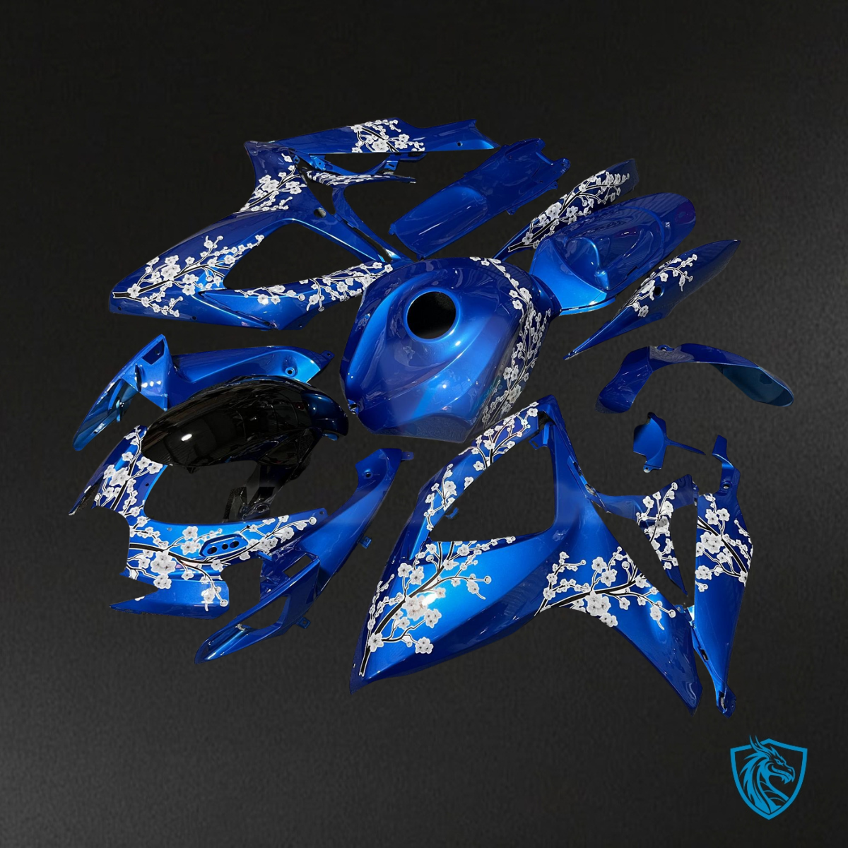 Suzuki GSXR 600-750 (2006-2007) Blue & White Cherry Blossom - MERGEment Motorcycle Fairings Kit