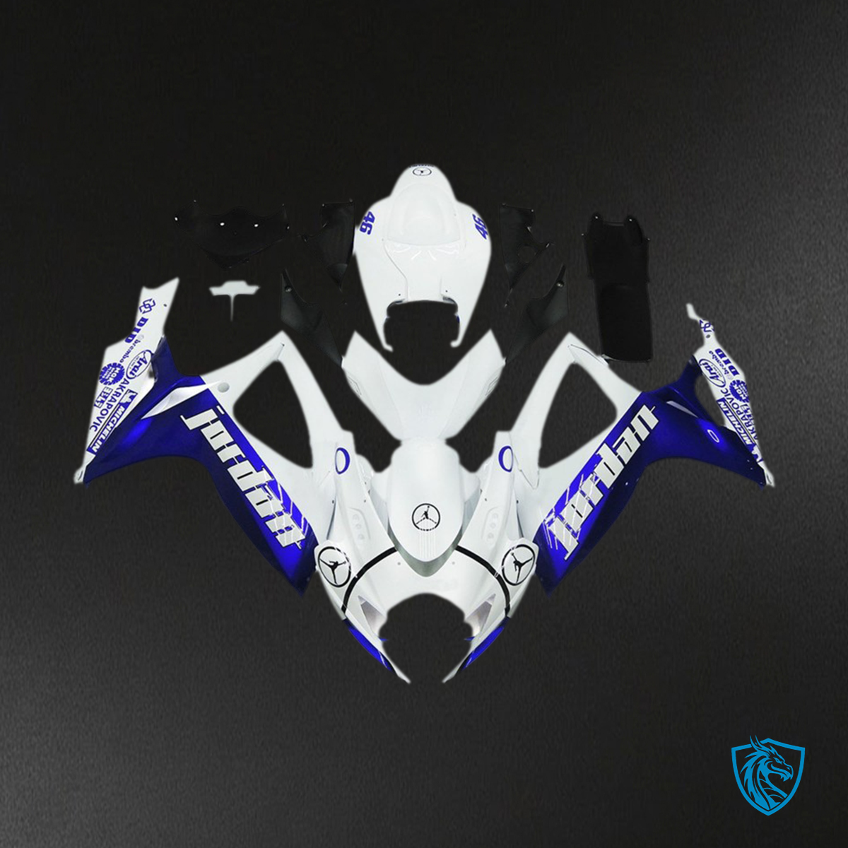 Suzuki GSXR 600-750 (2006-2007) Blue & White Jordan Gloss Style Fairings Kit - Aftermarket ABS Bodywork