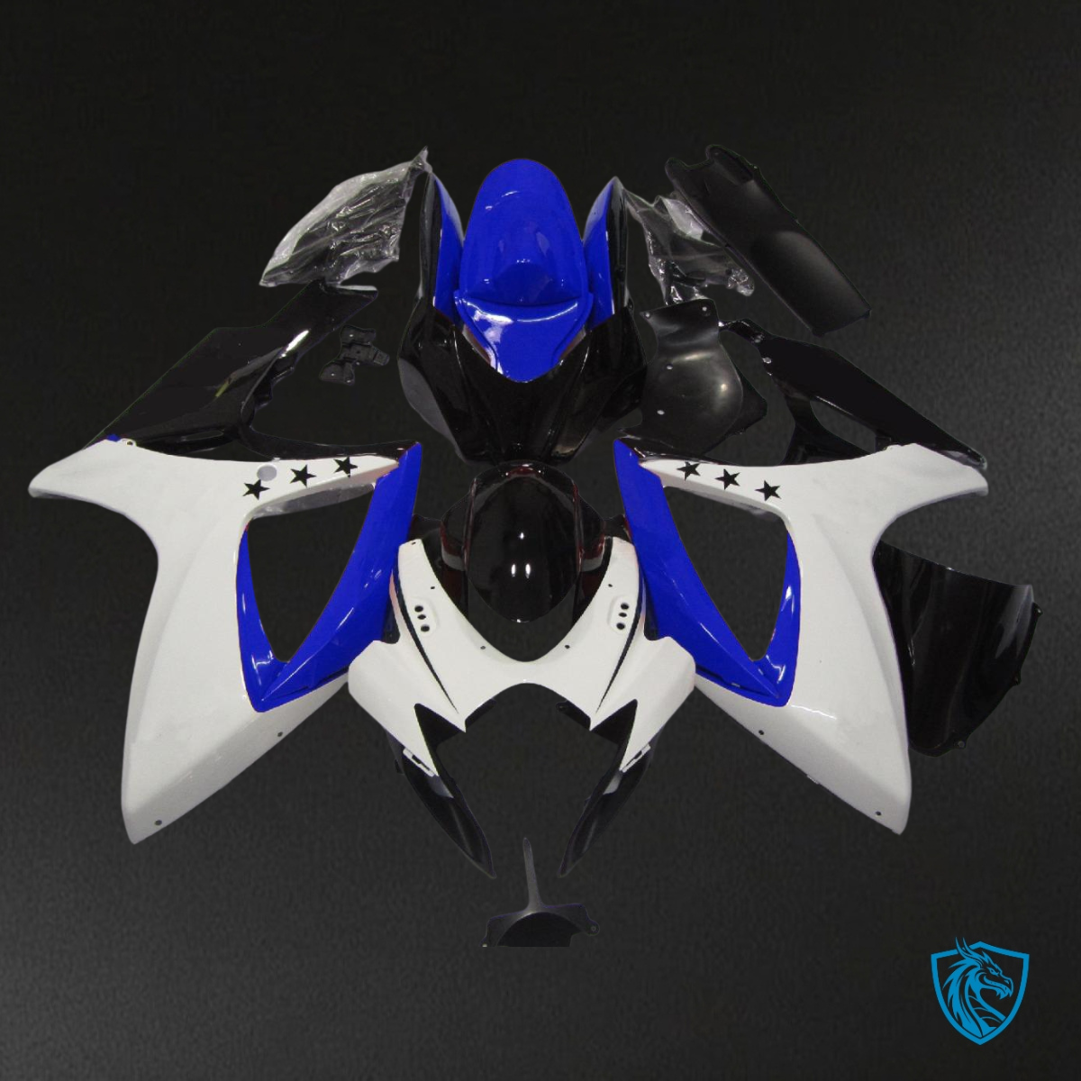 Suzuki GSXR 600-750 (2006-2007) Dark Blue & White Star Fairing Kit | ABS Bodywork