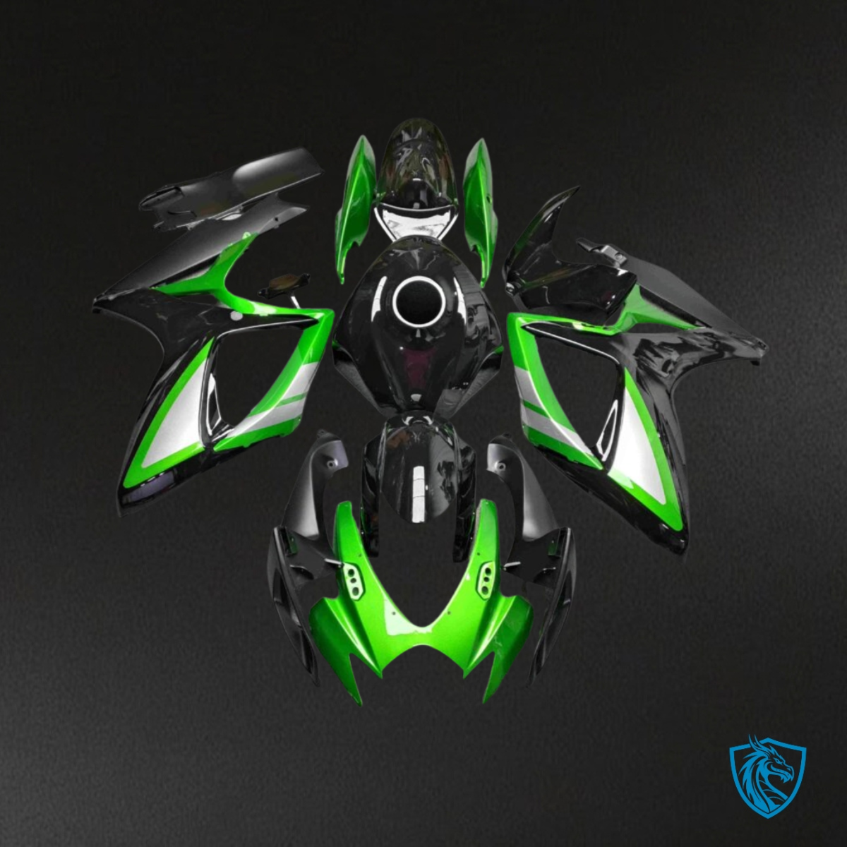 Suzuki GSXR 600-750 (2006-2007) Gloss Black & Green Fairing Kit - Aftermarket ABS Bodywork