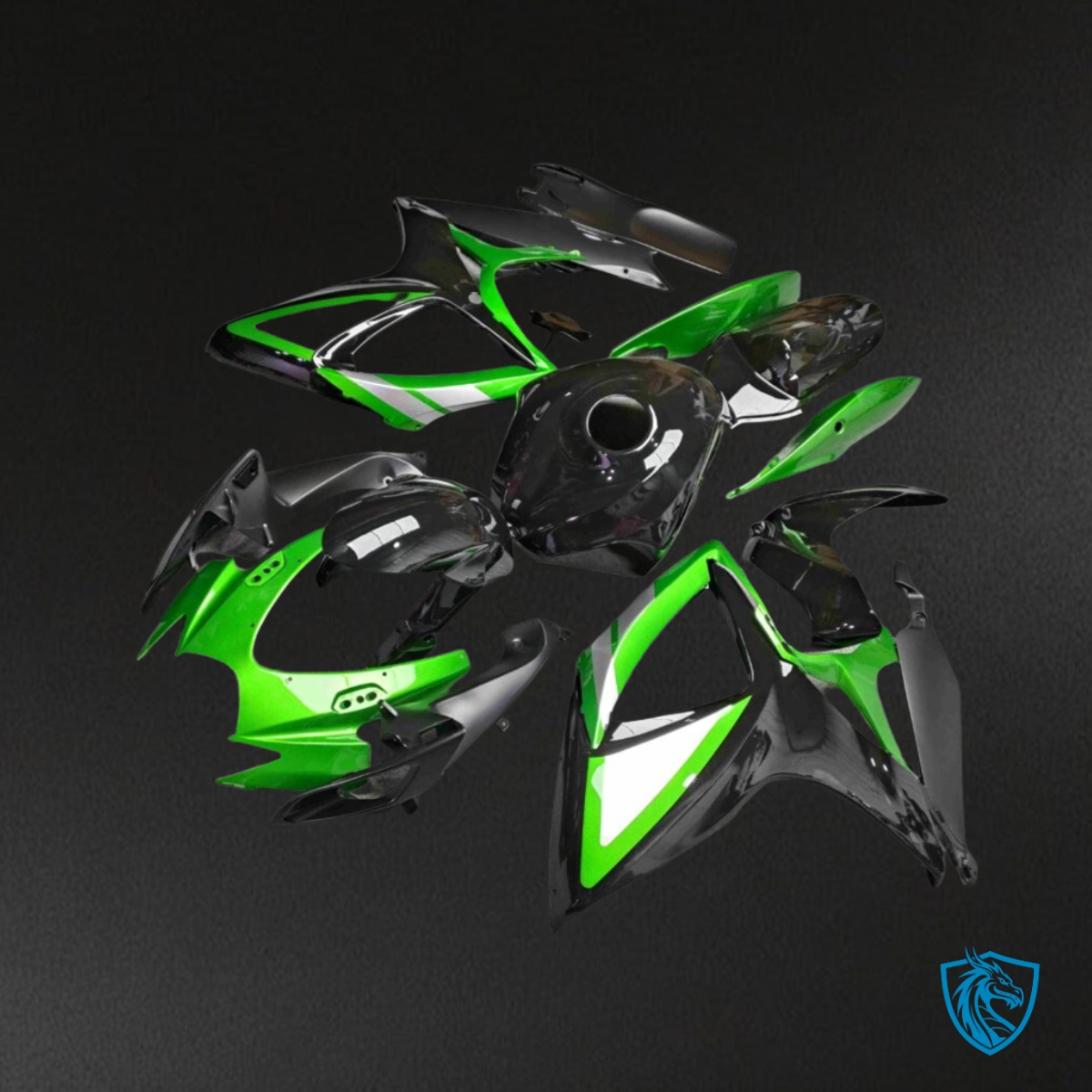 Suzuki GSXR 600-750 (2006-2007) Gloss Black & Green Fairing Kit - Aftermarket ABS Bodywork