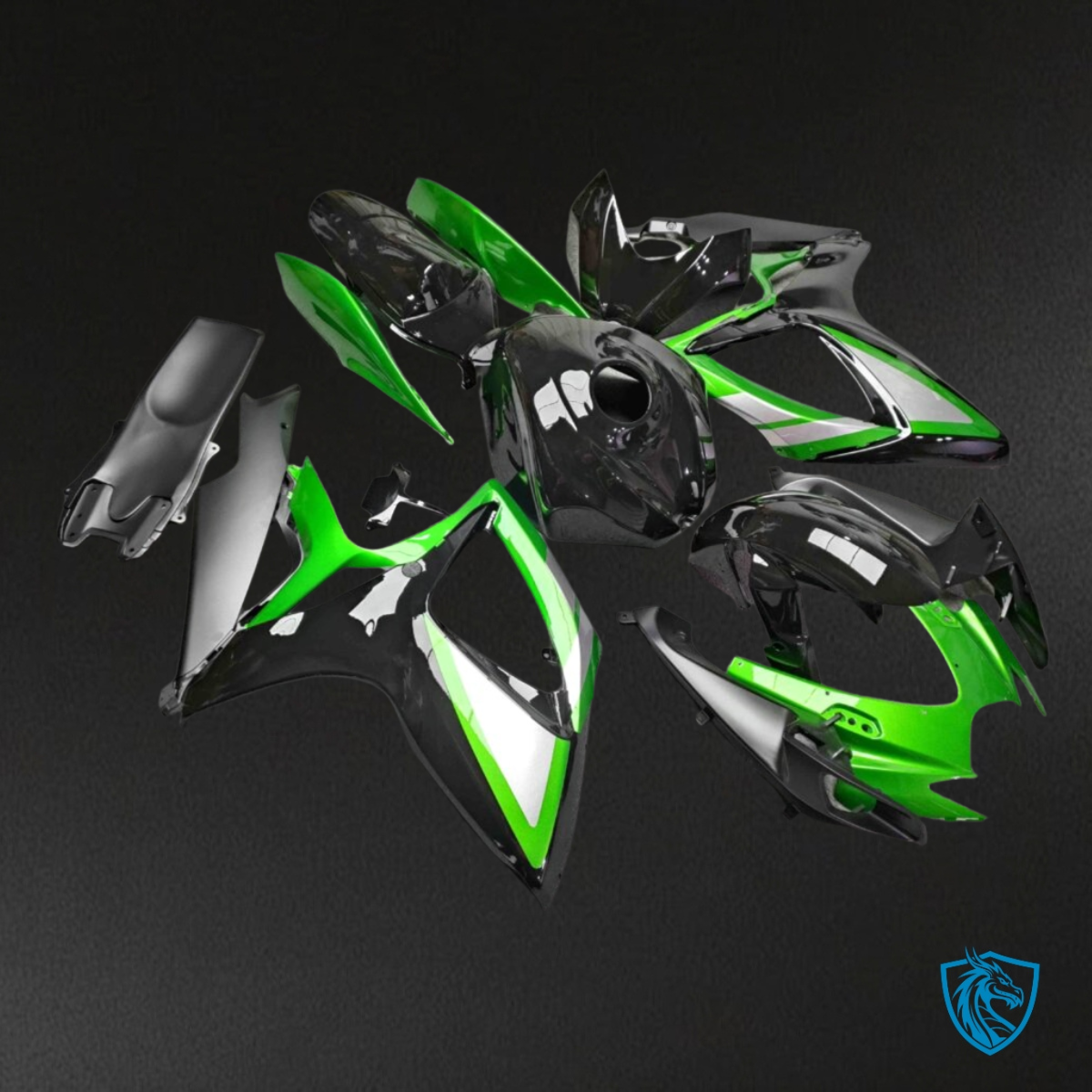 Suzuki GSXR 600-750 (2006-2007) Gloss Black & Green Fairing Kit - Aftermarket ABS Bodywork