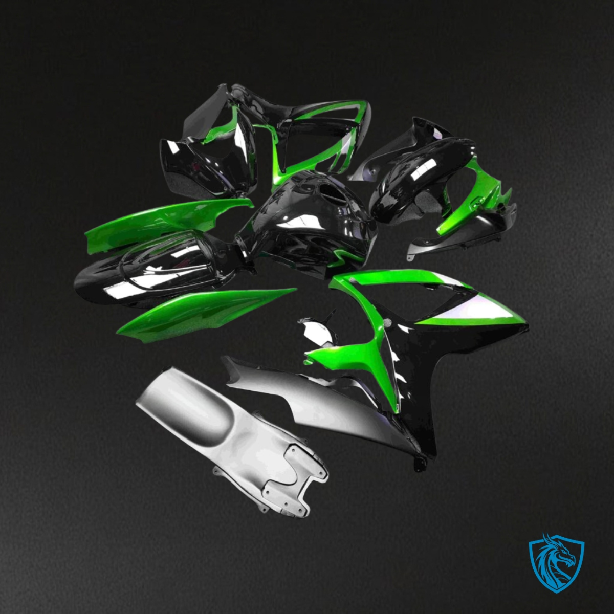 Suzuki GSXR 600-750 (2006-2007) Gloss Black & Green Fairing Kit - Aftermarket ABS Bodywork